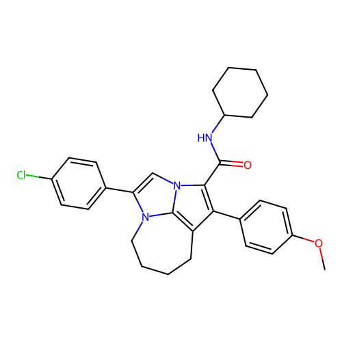 4-(4-chlorophenyl)-N-cyclohexyl-1-(4-methoxyphenyl)-5,6,7,8-tetrahydro-2a,4a-diazacyclopenta[cd]azulene-2-carboxamide structure