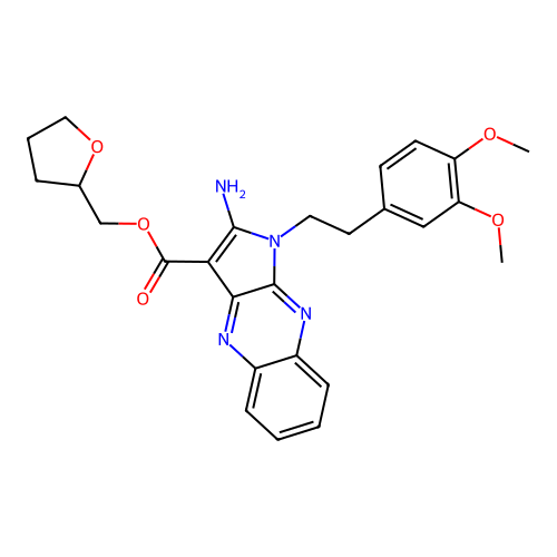 (tetrahydrofuran-2-yl)methyl 2-amino-1-(3,4-dimethoxyphenethyl)-1H-pyrrolo[2,3-b]quinoxaline-3-carboxylate structure