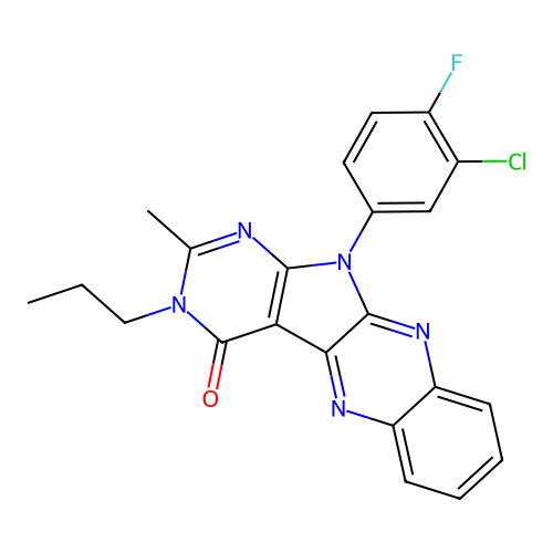 11-(3-chloro-4-fluorophenyl)-2-methyl-3-propyl-3,11-dihydro-4H-pyrimido[5',4':4,5]pyrrolo[2,3-b]quinoxalin-4-one structure