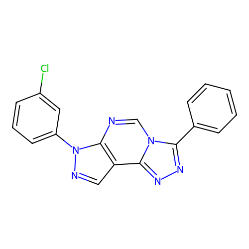 7-(3-chlorophenyl)-3-phenyl-7H-pyrazolo[4,3-e][1,2,4]triazolo[4,3-c]pyrimidine structure