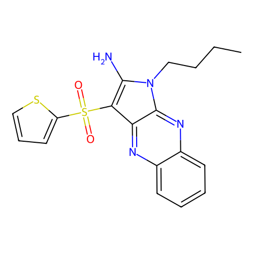 1-butyl-3-(thiophen-2-ylsulfonyl)-1H-pyrrolo[2,3-b]quinoxalin-2-amine structure