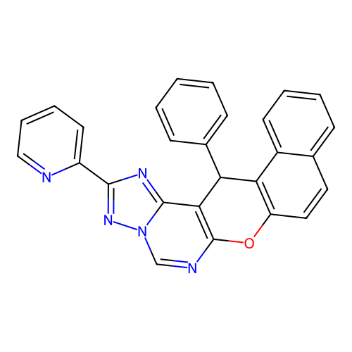 14-phenyl-2-(pyridin-2-yl)-14H-benzo[5,6]chromeno[3,2-e][1,2,4]triazolo[1,5-c]pyrimidine structure