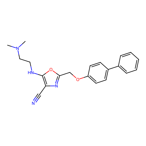 2-[(biphenyl-4-yloxy)methyl]-5-{[2-(dimethylamino)ethyl]amino}-1,3-oxazole-4-carbonitrile structure