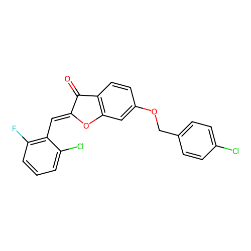(2Z)-6-[(4-chlorobenzyl)oxy]-2-(2-chloro-6-fluorobenzylidene)-1-benzofuran-3(2H)-one structure