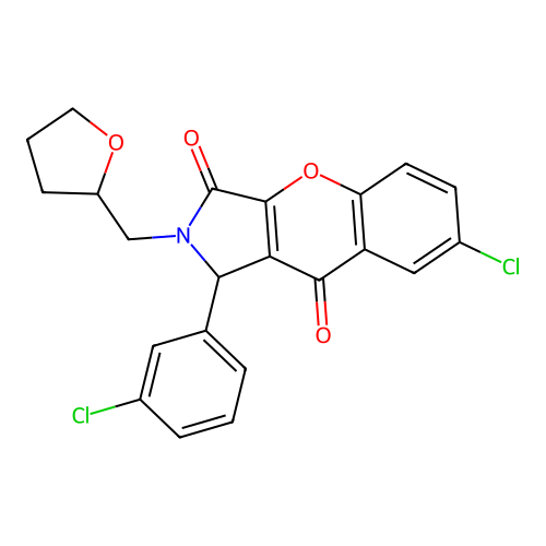 7-chloro-1-(3-chlorophenyl)-2-(oxolan-2-ylmethyl)-1H-chromeno[2,3-c]pyrrole-3,9-dione structure