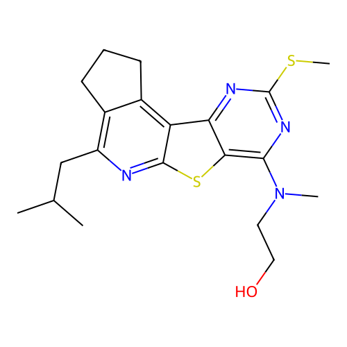 2-((4-isobutyl-9-(methylthio)-2,3-dihydro-1H-cyclopenta[4',5']pyrido[3',2':4,5]thieno[3,2-d]pyrimidin-7-yl)(methyl)amino)ethanol structure