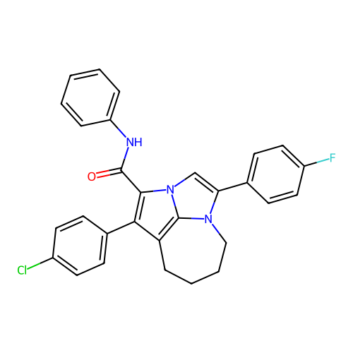 1-(4-chlorophenyl)-4-(4-fluorophenyl)-N-phenyl-5,6,7,8-tetrahydro-2a,4a-diazacyclopenta[cd]azulene-2-carboxamide structure