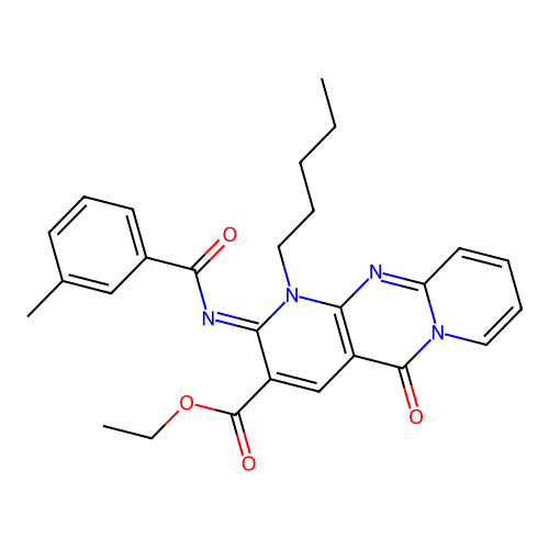 (Z)-ethyl 2-((3-methylbenzoyl)imino)-5-oxo-1-pentyl-2,5-dihydro-1H-dipyrido[1,2-a:2',3'-d]pyrimidine-3-carboxylate structure
