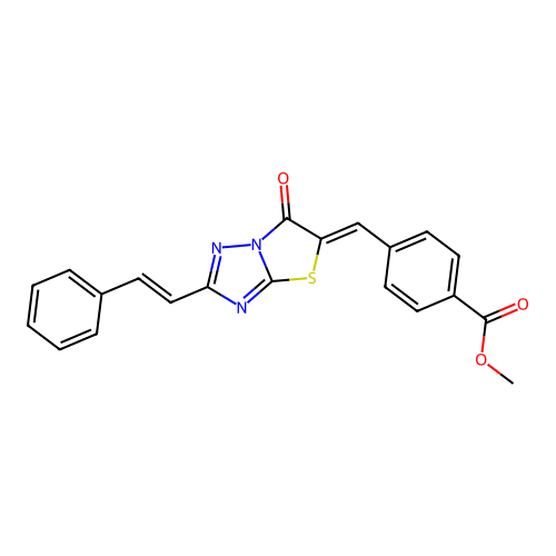 methyl 4-[(Z)-{6-oxo-2-[(E)-2-phenylethenyl][1,3]thiazolo[3,2-b][1,2,4]triazol-5(6H)-ylidene}methyl]benzoate structure