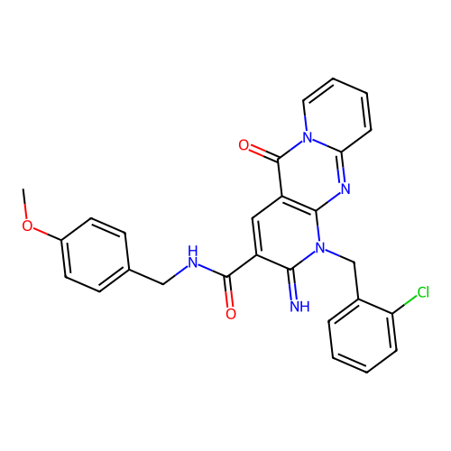 1-(2-chlorobenzyl)-2-imino-N-(4-methoxybenzyl)-5-oxo-1,5-dihydro-2H-dipyrido[1,2-a:2',3'-d]pyrimidine-3-carboxamide structure