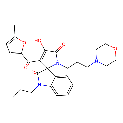 4'-hydroxy-3'-[(5-methylfuran-2-yl)carbonyl]-1'-[3-(morpholin-4-yl)propyl]-1-propylspiro[indole-3,2'-pyrrole]-2,5'(1H,1'H)-dione structure