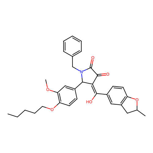 (4E)-1-benzyl-4-[hydroxy(2-methyl-2,3-dihydro-1-benzofuran-5-yl)methylidene]-5-[3-methoxy-4-(pentyloxy)phenyl]pyrrolidine-2,3-dione structure