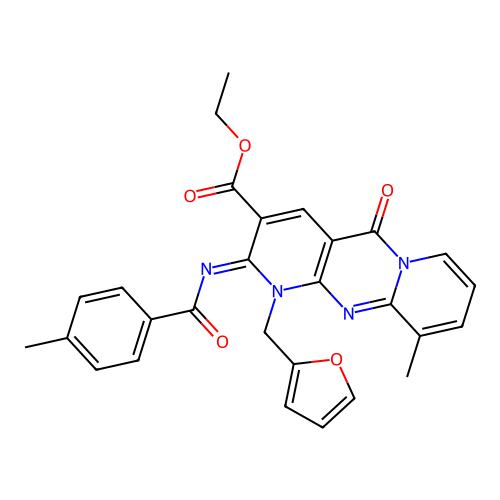 (Z)-ethyl 1-(furan-2-ylmethyl)-10-methyl-2-((4-methylbenzoyl)imino)-5-oxo-2,5-dihydro-1H-dipyrido[1,2-a:2',3'-d]pyrimidine-3-carboxylate structure