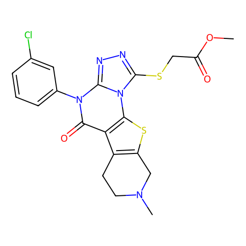 methyl {[4-(3-chlorophenyl)-8-methyl-5-oxo-4,5,6,7,8,9-hexahydropyrido[4',3':4,5]thieno[3,2-e][1,2,4]triazolo[4,3-a]pyrimidin-1-yl]sulfanyl}acetate structure