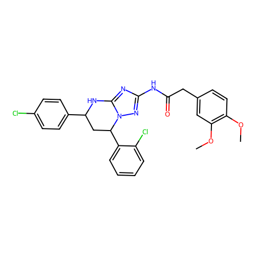 N-(7-(2-chlorophenyl)-5-(4-chlorophenyl)-4,5,6,7-tetrahydro-[1,2,4]triazolo[1,5-a]pyrimidin-2-yl)-2-(3,4-dimethoxyphenyl)acetamide structure