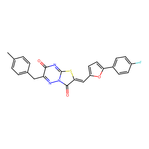 (2Z)-2-{[5-(4-fluorophenyl)furan-2-yl]methylidene}-6-(4-methylbenzyl)-7H-[1,3]thiazolo[3,2-b][1,2,4]triazine-3,7(2H)-dione structure