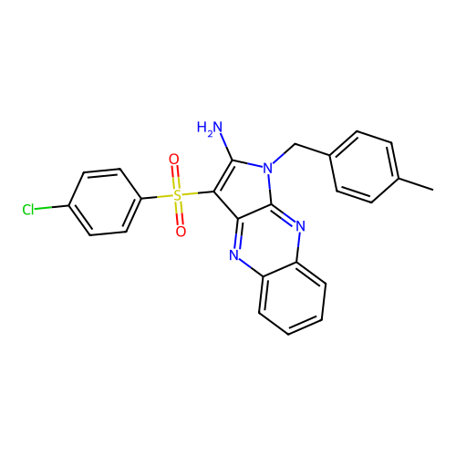 3-((4-chlorophenyl)sulfonyl)-1-(4-methylbenzyl)-1H-pyrrolo[2,3-b]quinoxalin-2-amine structure