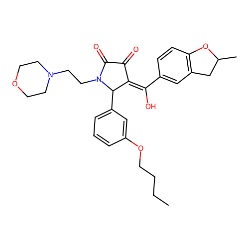 (4E)-5-(3-butoxyphenyl)-4-[hydroxy-(2-methyl-2,3-dihydro-1-benzofuran-5-yl)methylidene]-1-(2-morpholin-4-ylethyl)pyrrolidine-2,3-dione structure