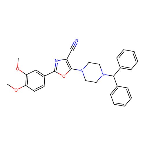 5-(4-benzhydrylpiperazin-1-yl)-2-(3,4-dimethoxyphenyl)-1,3-oxazole-4-carbonitrile structure