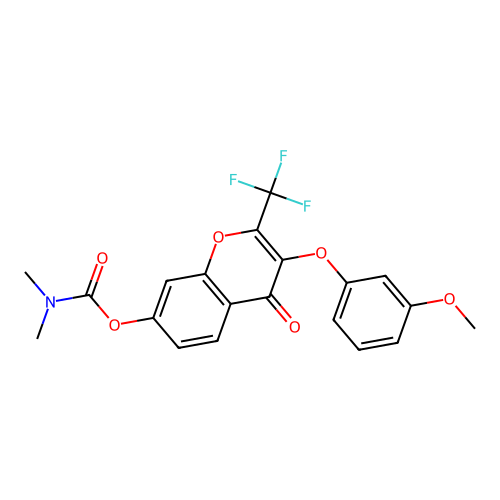 3-(3-methoxyphenoxy)-4-oxo-2-(trifluoromethyl)-4H-chromen-7-yl dimethylcarbamate structure
