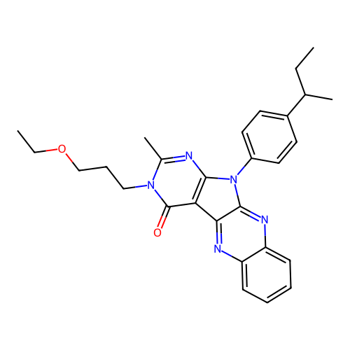 11-(4-(sec-butyl)phenyl)-3-(3-ethoxypropyl)-2-methyl-3H-pyrimido[5',4':4,5]pyrrolo[2,3-b]quinoxalin-4(11H)-one structure