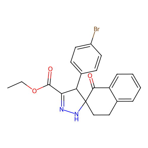ethyl 4'-(4-bromophenyl)-1-oxo-2',3,4,4'-tetrahydro-1H-spiro[naphthalene-2,3'-pyrazole]-5'-carboxylate structure