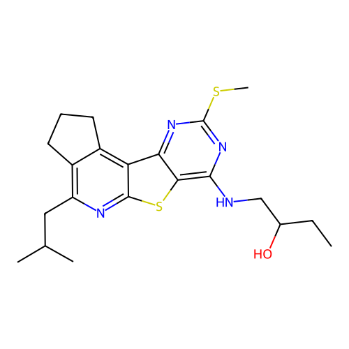 1-((4-isobutyl-9-(methylthio)-2,3-dihydro-1H-cyclopenta[4',5']pyrido[3',2':4,5]thieno[3,2-d]pyrimidin-7-yl)amino)butan-2-ol structure