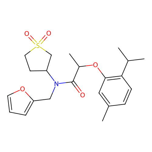 N-(1,1-dioxidotetrahydrothiophen-3-yl)-N-(furan-2-ylmethyl)-2-[5-methyl-2-(propan-2-yl)phenoxy]propanamide structure