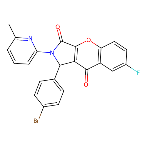 1-(4-bromophenyl)-7-fluoro-2-(6-methylpyridin-2-yl)-1,2-dihydrochromeno[2,3-c]pyrrole-3,9-dione structure