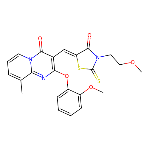 (Z)-3-(2-methoxyethyl)-5-((2-(2-methoxyphenoxy)-9-methyl-4-oxo-4H-pyrido[1,2-a]pyrimidin-3-yl)methylene)-2-thioxothiazolidin-4-one structure