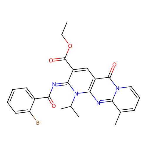 (Z)-ethyl 2-((2-bromobenzoyl)imino)-1-isopropyl-10-methyl-5-oxo-2,5-dihydro-1H-dipyrido[1,2-a:2',3'-d]pyrimidine-3-carboxylate structure