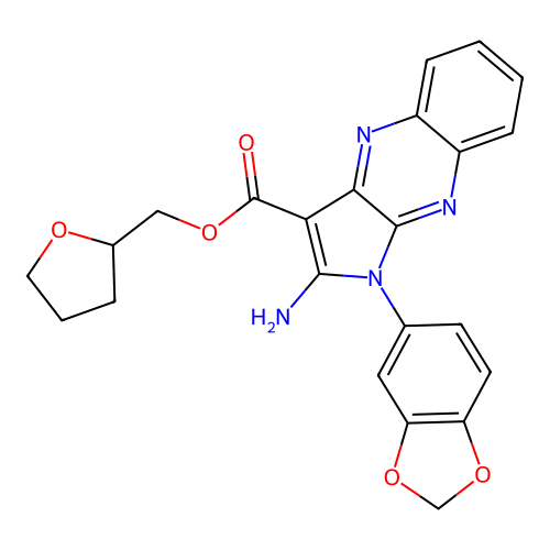 oxolan-2-ylmethyl 2-amino-1-(1,3-benzodioxol-5-yl)pyrrolo[3,2-b]quinoxaline-3-carboxylate structure