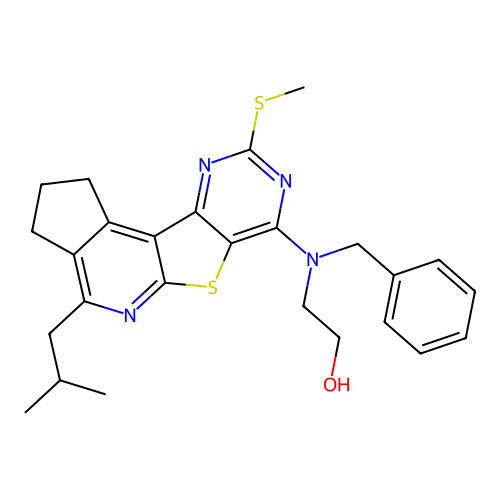 2-(benzyl(4-isobutyl-9-(methylthio)-2,3-dihydro-1H-cyclopenta[4',5']pyrido[3',2':4,5]thieno[3,2-d]pyrimidin-7-yl)amino)ethanol structure