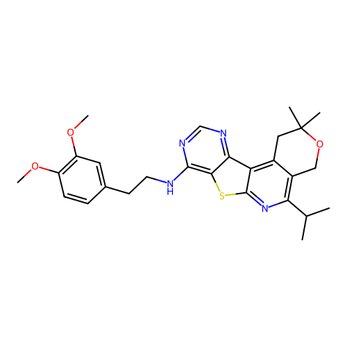 N-(3,4-dimethoxyphenethyl)-5-isopropyl-2,2-dimethyl-2,4-dihydro-1H-pyrano[4'',3'':4',5']pyrido[3',2':4,5]thieno[3,2-d]pyrimidin-8-amine structure