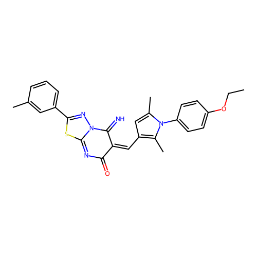(E)-6-((1-(4-ethoxyphenyl)-2,5-dimethyl-1H-pyrrol-3-yl)methylene)-5-imino-2-(m-tolyl)-5H-[1,3,4]thiadiazolo[3,2-a]pyrimidin-7(6H)-one structure