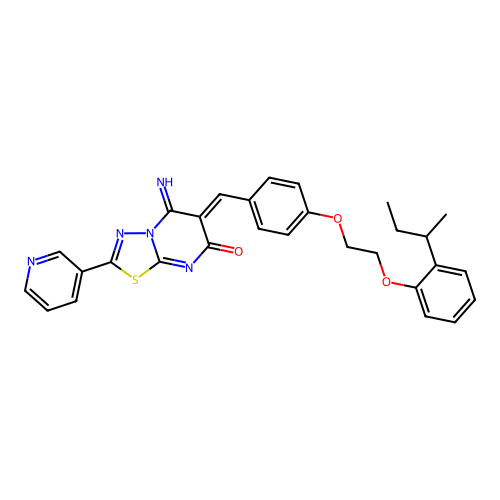 (6Z)-6-(4-{2-[2-(butan-2-yl)phenoxy]ethoxy}benzylidene)-5-imino-2-(pyridin-3-yl)-5,6-dihydro-7H-[1,3,4]thiadiazolo[3,2-a]pyrimidin-7-one structure