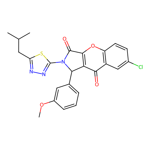 7-chloro-1-(3-methoxyphenyl)-2-[5-(2-methylpropyl)-1,3,4-thiadiazol-2-yl]-1,2-dihydrochromeno[2,3-c]pyrrole-3,9-dione structure