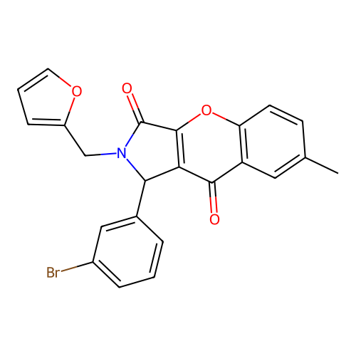 1-(3-bromophenyl)-2-(furan-2-ylmethyl)-7-methyl-1,2-dihydrochromeno[2,3-c]pyrrole-3,9-dione structure