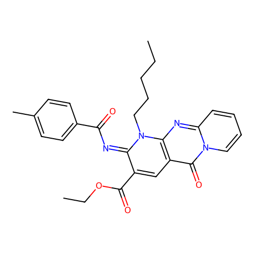 (Z)-ethyl 2-((4-methylbenzoyl)imino)-5-oxo-1-pentyl-2,5-dihydro-1H-dipyrido[1,2-a:2',3'-d]pyrimidine-3-carboxylate structure