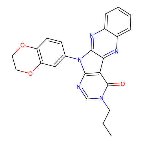 11-(2,3-dihydro-1,4-benzodioxin-6-yl)-3-propyl-3,11-dihydro-4H-pyrimido[5',4':4,5]pyrrolo[2,3-b]quinoxalin-4-one structure