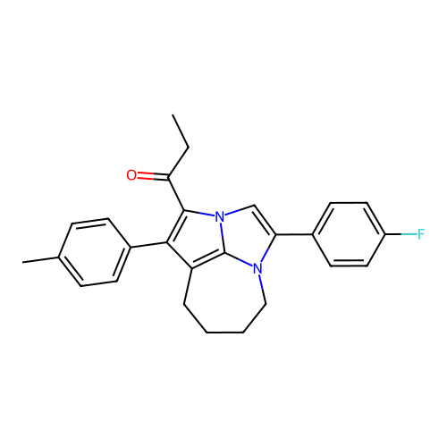 1-(4-(4-fluorophenyl)-1-(p-tolyl)-5,6,7,8-tetrahydro-2a,4a-diazacyclopenta[cd]azulen-2-yl)propan-1-one structure