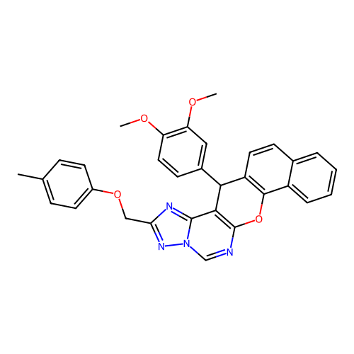 14-(3,4-dimethoxyphenyl)-2-[(4-methylphenoxy)methyl]-14H-benzo[7,8]chromeno[3,2-e][1,2,4]triazolo[1,5-c]pyrimidine structure