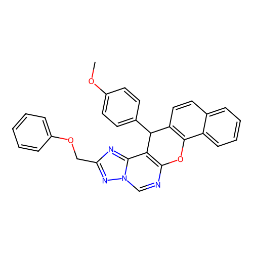 14-(4-methoxyphenyl)-2-(phenoxymethyl)-14H-benzo[7,8]chromeno[3,2-e][1,2,4]triazolo[1,5-c]pyrimidine structure