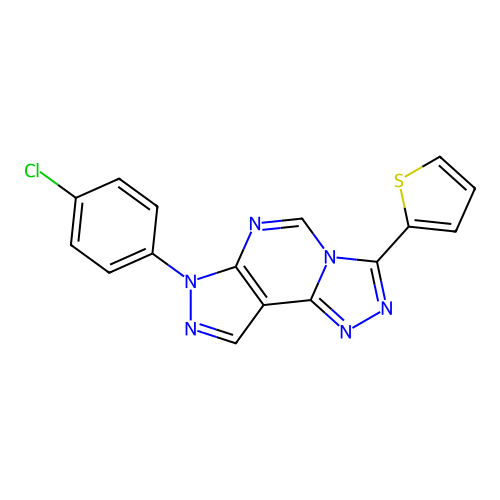 2-[3-(4-chlorophenyl)-6-hydropyrazolo[5,4-d]1,2,4-triazolo[4,5-e]pyrimidin-7-y l]thiophene structure