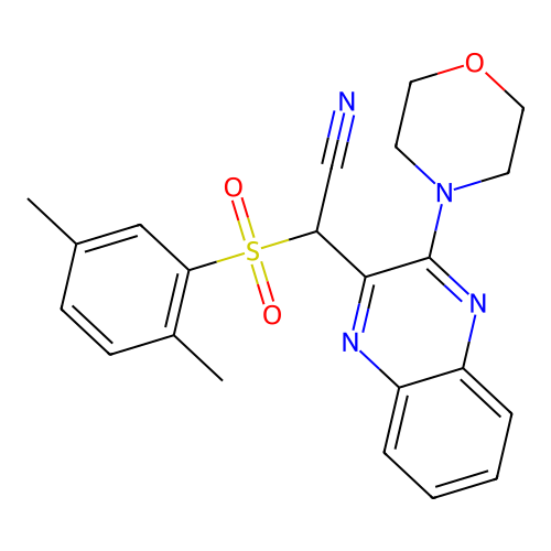 2-((2,5-Dimethylphenyl)sulfonyl)-2-(3-morpholinoquinoxalin-2-yl)acetonitrile structure
