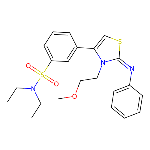 N,N-diethyl-3-[(2Z)-3-(2-methoxyethyl)-2-(phenylimino)-2,3-dihydro-1,3-thiazol-4-yl]benzenesulfonamide structure