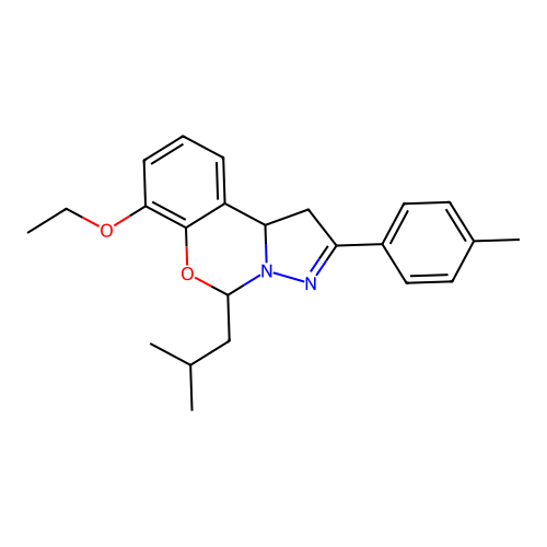 7-ethoxy-5-isobutyl-2-(p-tolyl)-5,10b-dihydro-1H-benzo[e]pyrazolo[1,5-c][1,3]oxazine structure