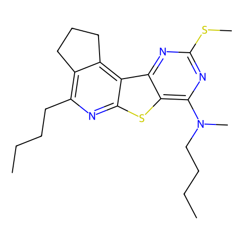 N,4-dibutyl-N-methyl-9-(methylsulfanyl)-2,3-dihydro-1H-cyclopenta[4',5']pyrido[3',2':4,5]thieno[3,2-d]pyrimidin-7-amine structure