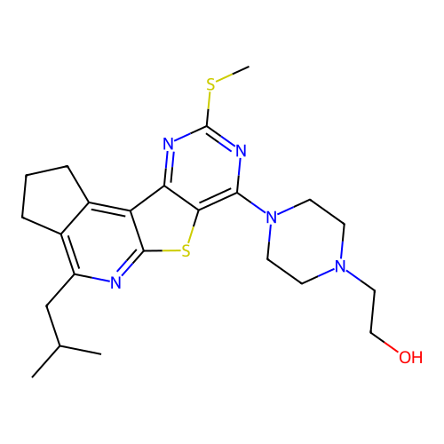 2-(4-(4-isobutyl-9-(methylthio)-2,3-dihydro-1H-cyclopenta[4',5']pyrido[3',2':4,5]thieno[3,2-d]pyrimidin-7-yl)piperazin-1-yl)ethanol structure