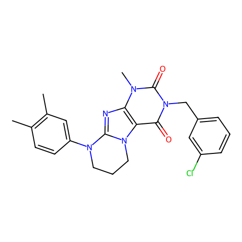 3-(3-chlorobenzyl)-9-(3,4-dimethylphenyl)-1-methyl-6,7,8,9-tetrahydropyrimido[2,1-f]purine-2,4(1H,3H)-dione structure